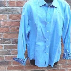 ROBERT GRAHAM MENS SHIRT SZ 2XL Light Blue w Paisley Detail Trim Flip Cuff